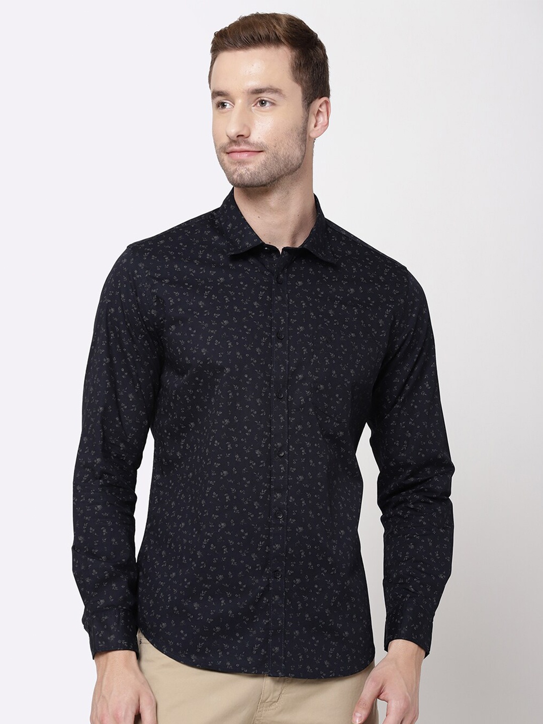 

AD By Arvind Men Black Opaque Printed Casual Shirt