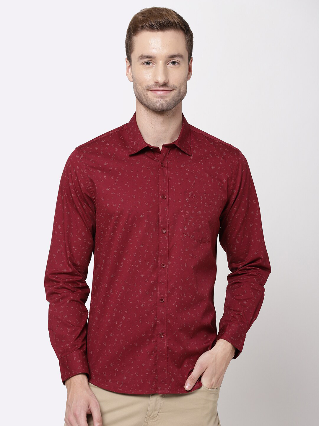 

AD By Arvind Men Maroon Floral Opaque Printed Casual Shirt