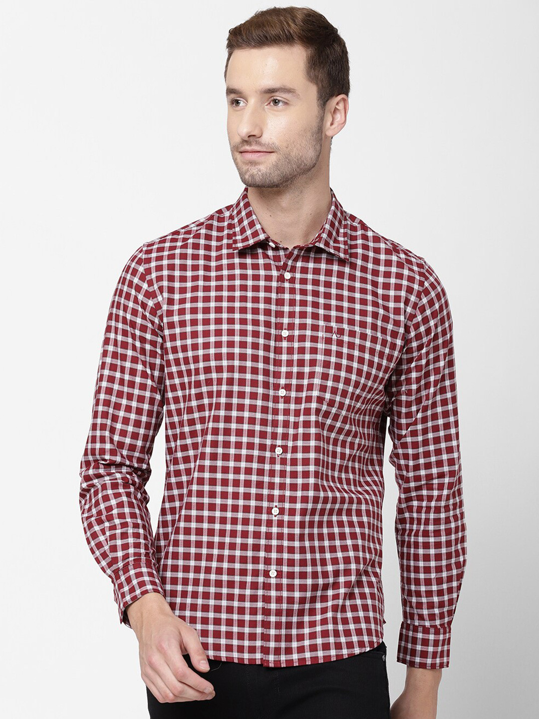 

AD By Arvind Men Red & White Gingham Checked Casual Shirt