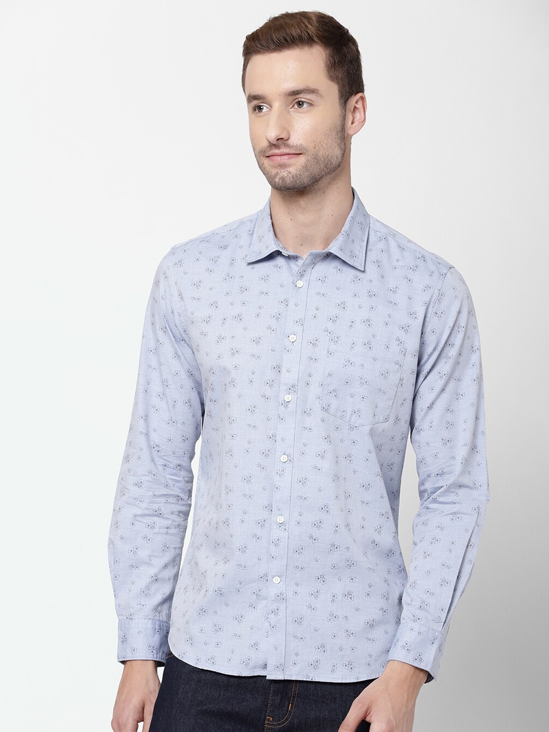 

AD By Arvind Men Blue Modern Floral Printed Pure Cotton Casual Shirt