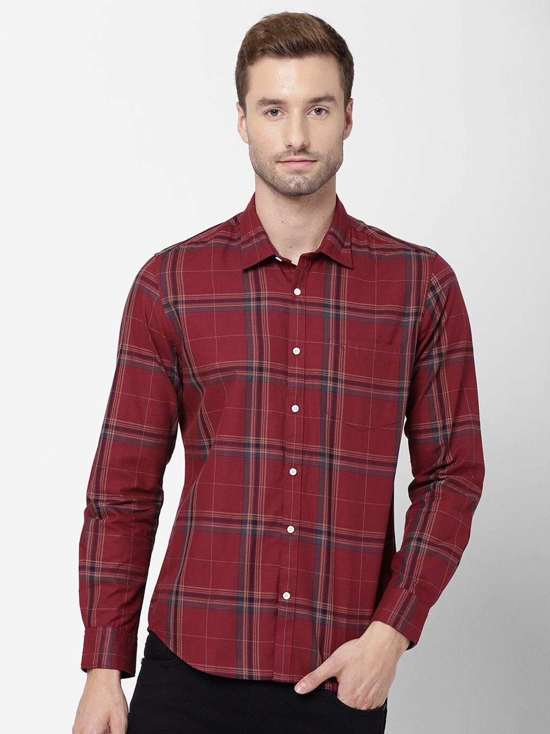 

AD By Arvind Men Maroon Tartan Checks Casual Shirt