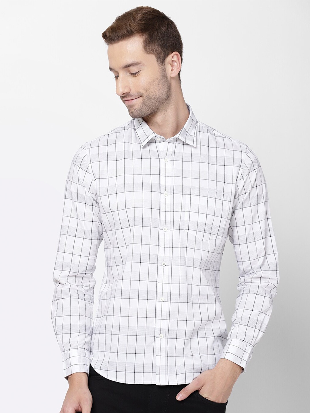 

AD By Arvind Men White Checked Pure Cotton Casual Shirt