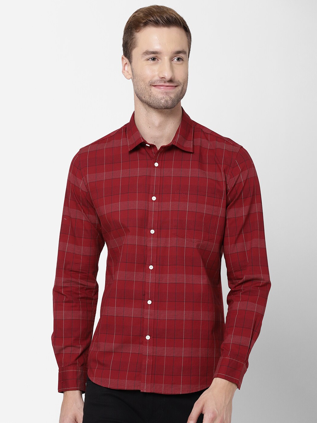 

AD By Arvind Men Red Tartan Checks Opaque Checked Casual Shirt