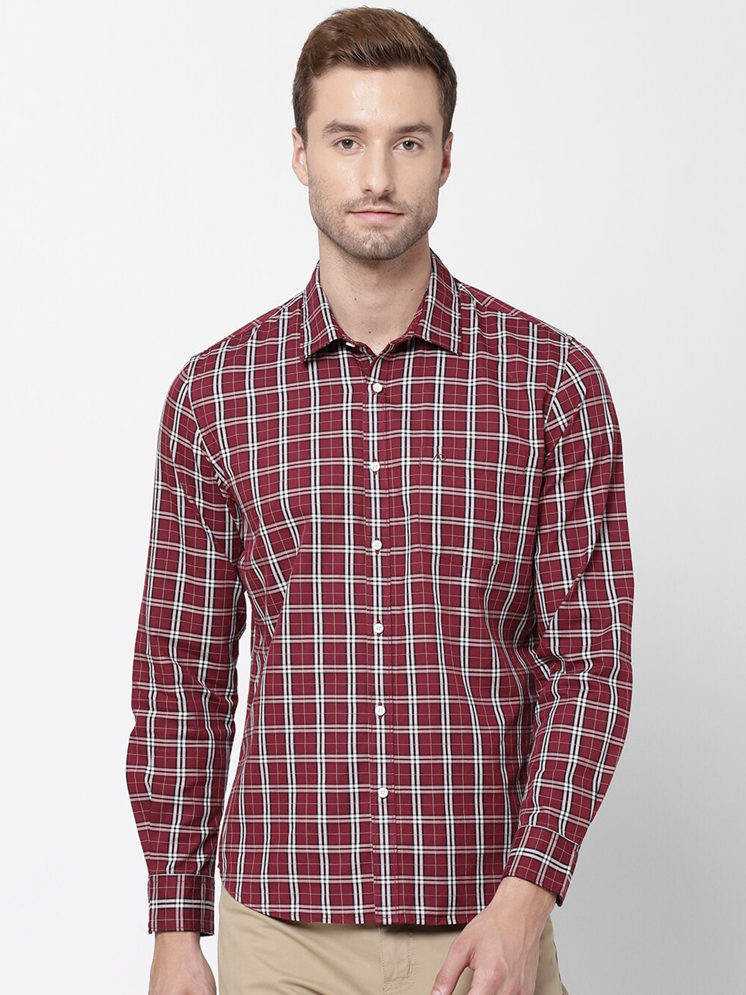

AD By Arvind Men Red & White Modern Tartan Checked Pure Cotton Casual Shirt