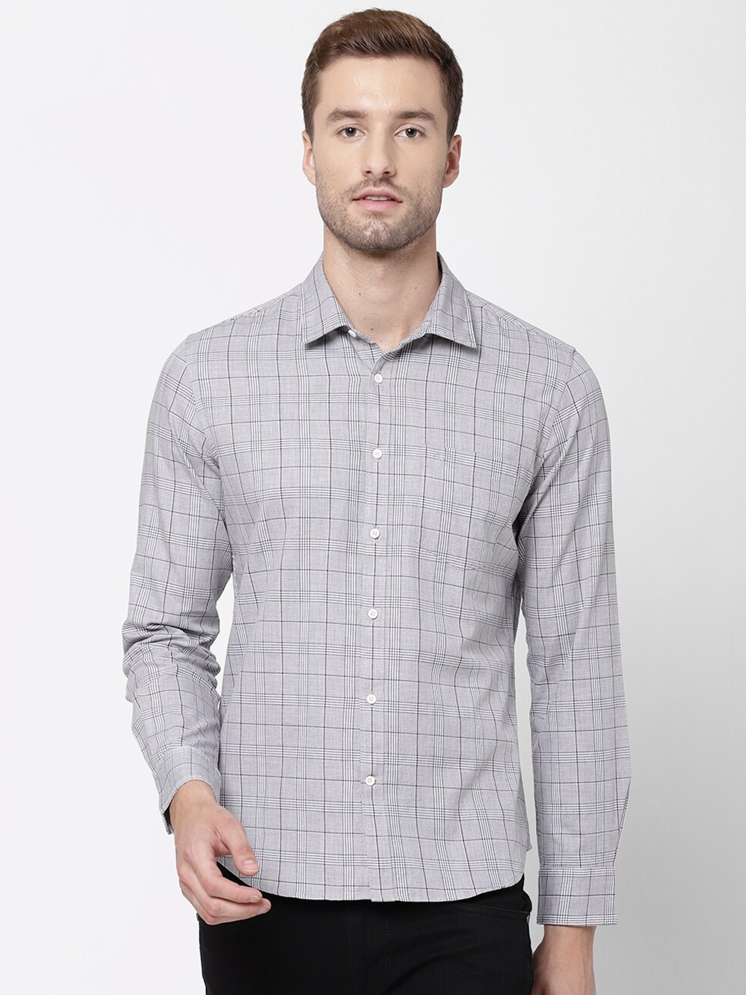 

AD By Arvind Men Grey Opaque Checked Casual Cotton Shirt