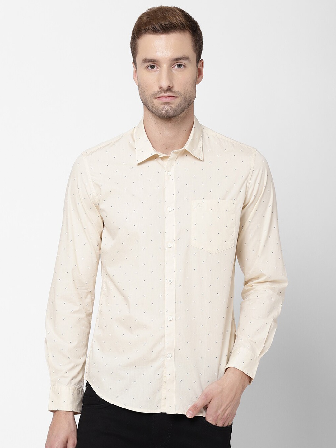 

AD By Arvind Men Beige & Black Micro Ditsy Printed Pure Cotton Casual Shirt