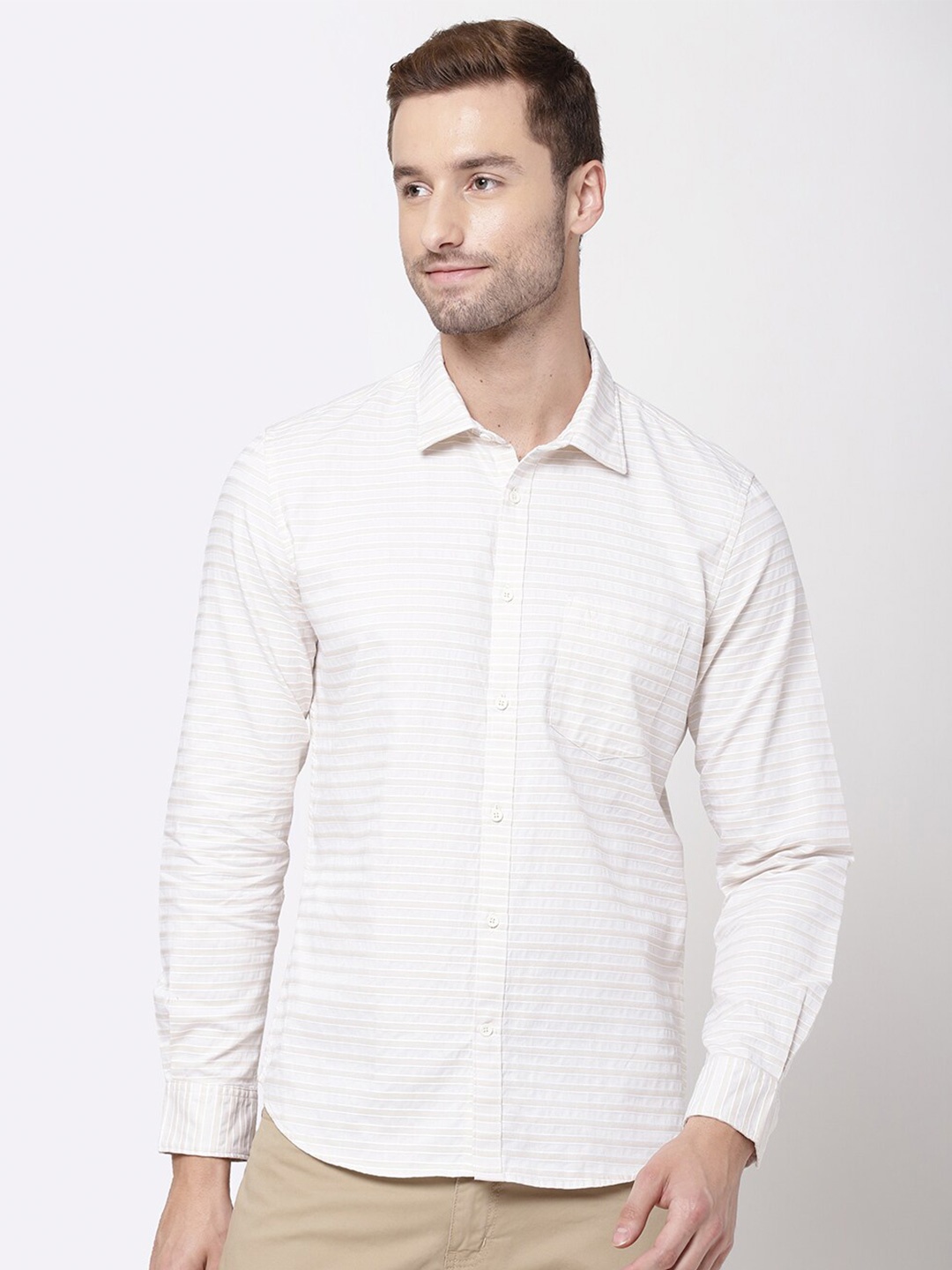 

AD By Arvind Men Blue Cotton Horizontal Stripes Striped Casual Shirt