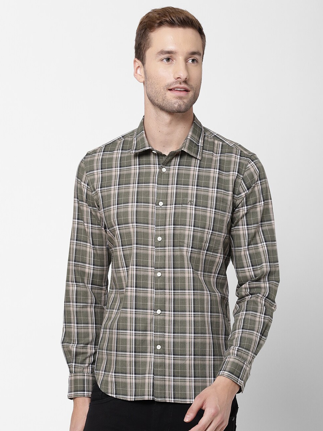 

AD By Arvind Men Olive Green Tartan Checks Casual Shirt