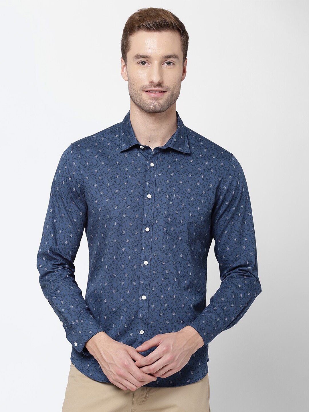 

AD By Arvind Men Blue Printed Modern Fit Self Design Casual Shirt