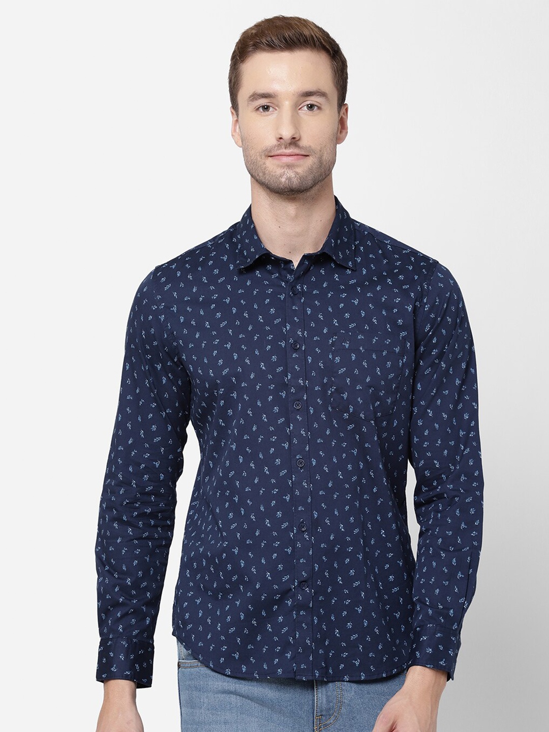 

AD By Arvind Men Blue Floral Printed Pure Cotton Casual Shirt