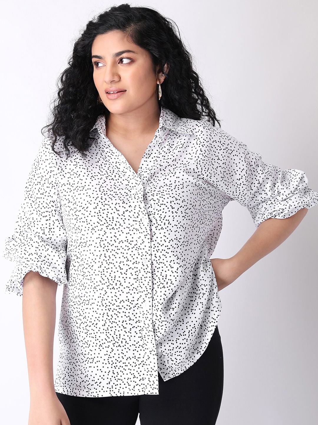 

FabAlley Curve White & Black Georgette Shirt Style Top