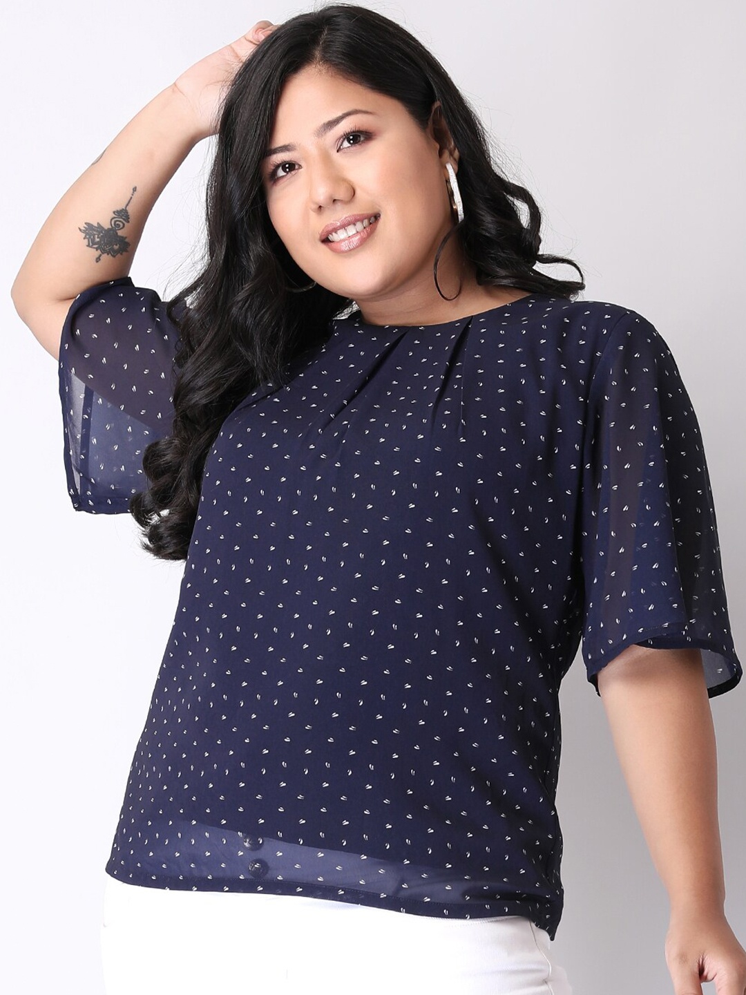 

FabAlley Curve Blue Georgette Regular Top