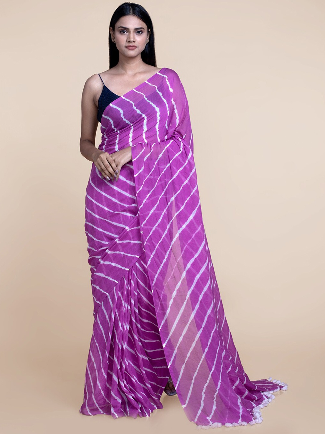 

Suta Purple & White Leheriya Saree