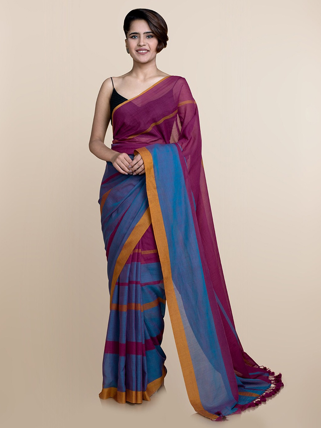 

Suta Blue & Purple Striped Pure Cotton Saree