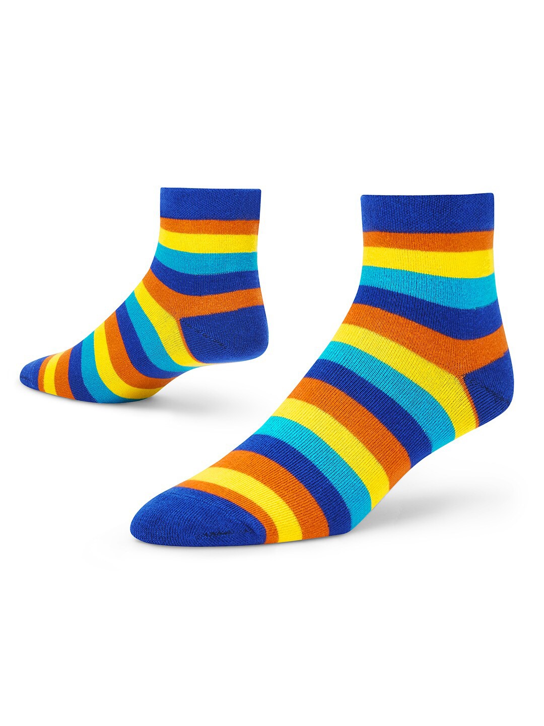 

Dynamocks Unisex Blue & Yellow Striped Cotton Ankle-Length Socks