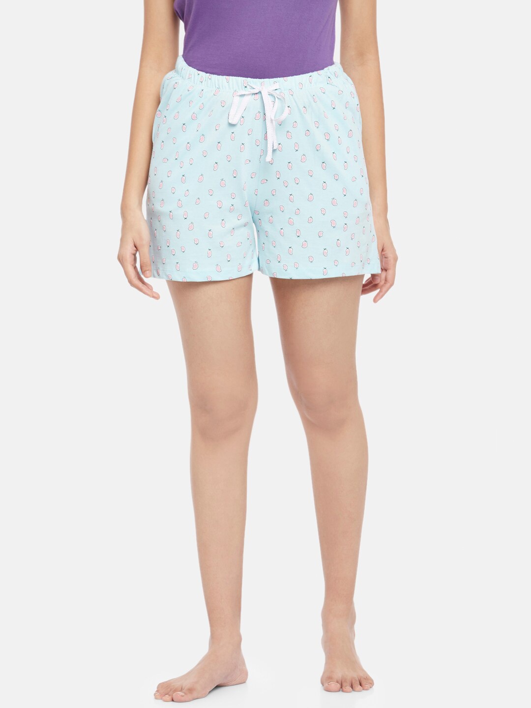 

Dreamz by Pantaloons Women Blue & White Pure Cotton Printed Lounge Shorts