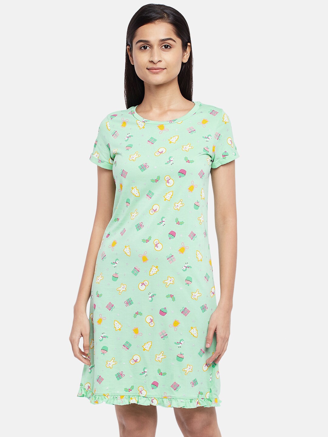 

Dreamz by Pantaloons Green Printed Nightdress