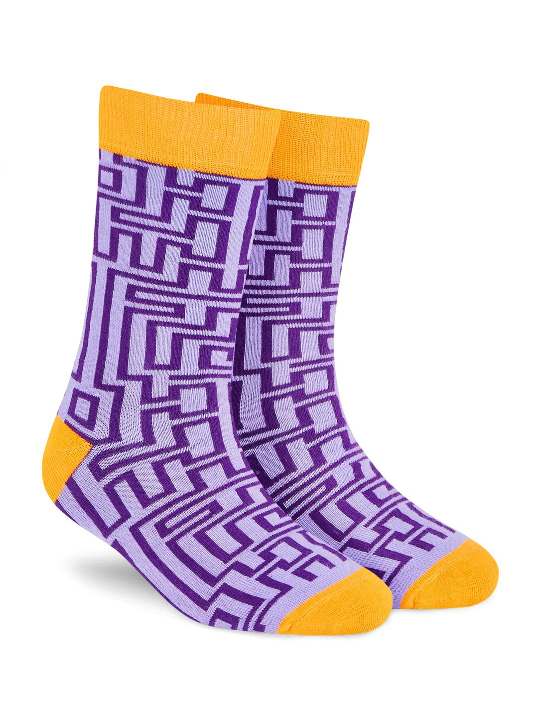 

Dynamocks Unisex Purple & Yellow Patterned Calf-Length Socks