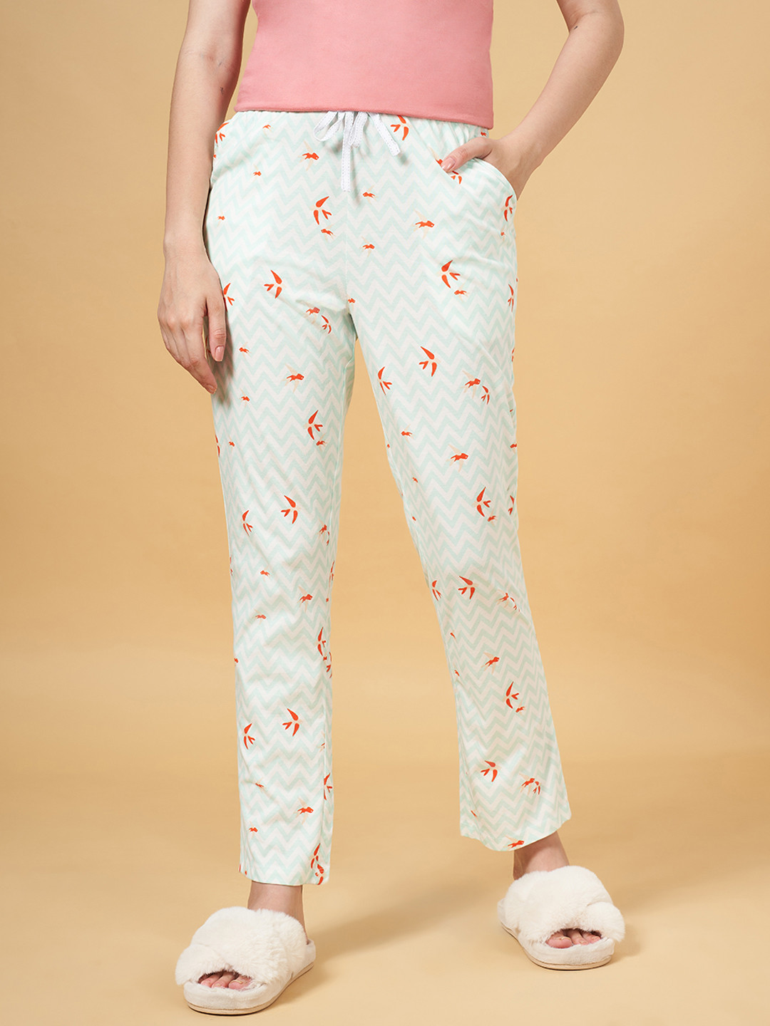 

Dreamz by Pantaloons Women Blue & Orange Printed Cotton Lounge Pants