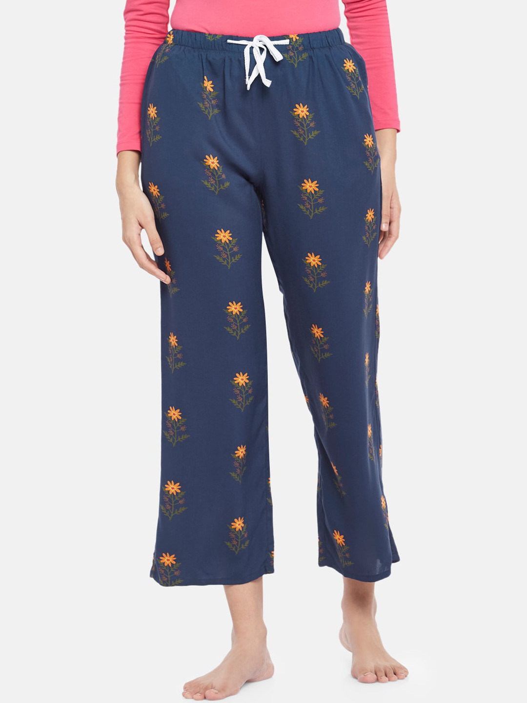 

Dreamz by Pantaloons Women Navy Blue & Orange Printed Cotton Lounge Pants