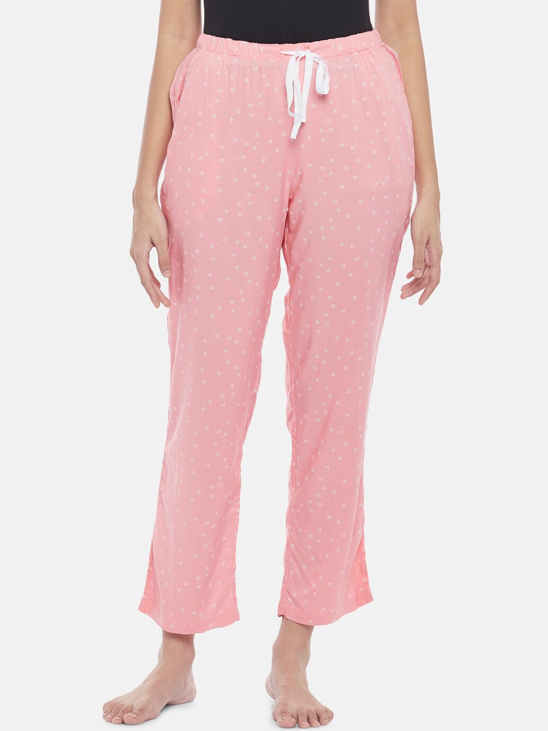 

Dreamz by Pantaloons Women Coral Pink Printed Cotton Lounge Pants