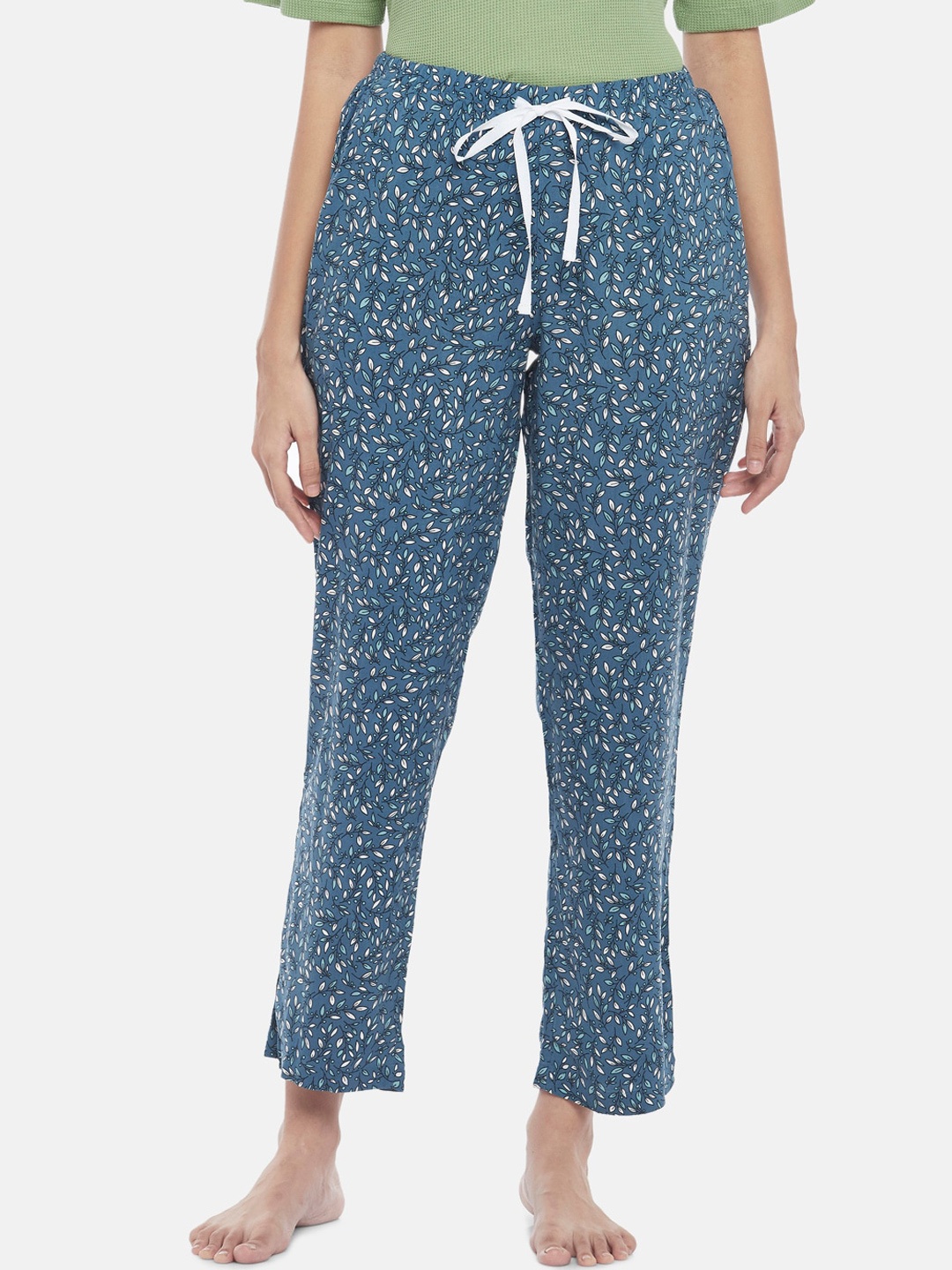 

Dreamz by Pantaloons Women Teal Blue & Off-White Printed Cotton Lounge Pants