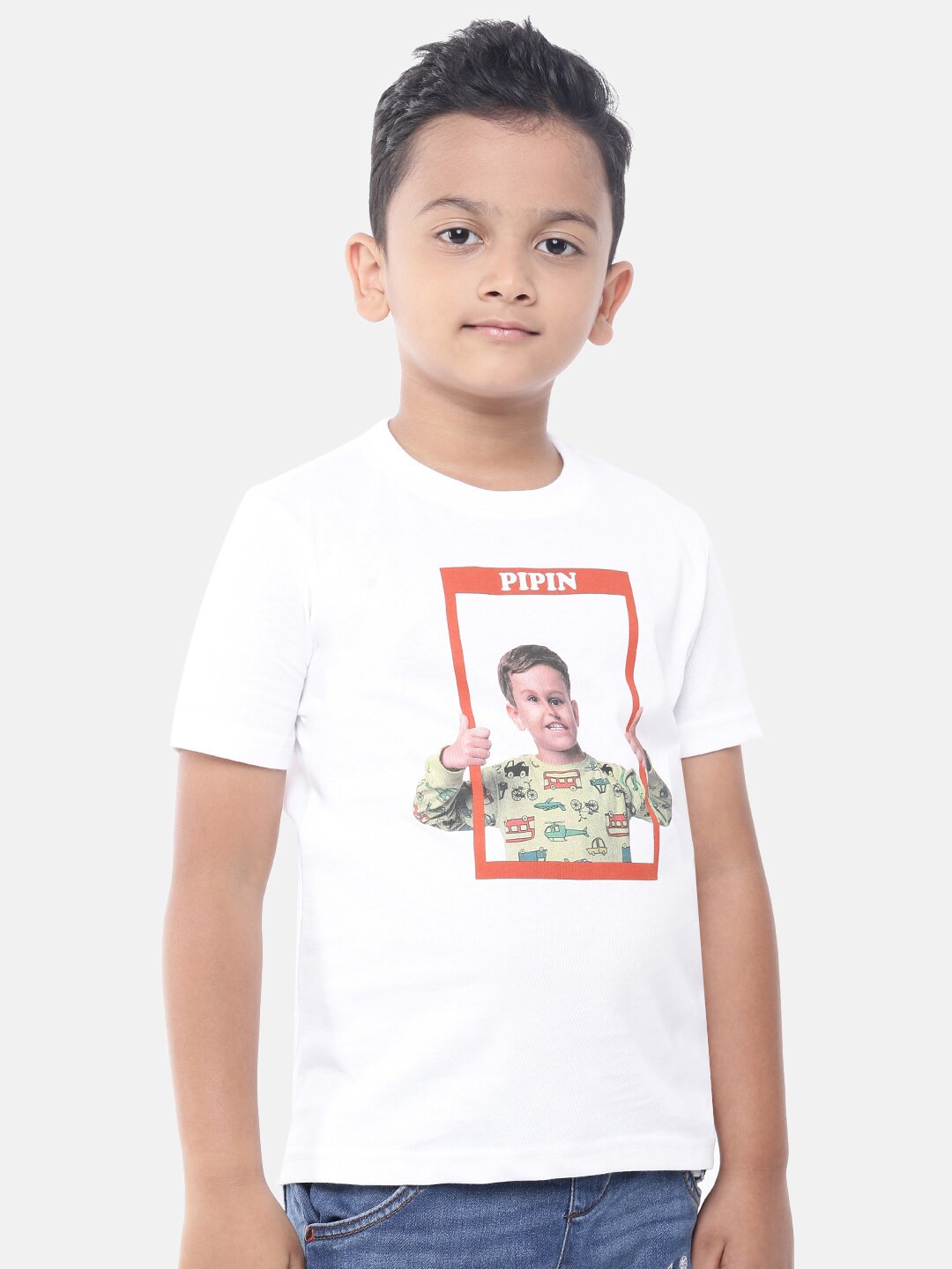 

PIPIN Boys White Printed Cotton T-shirt