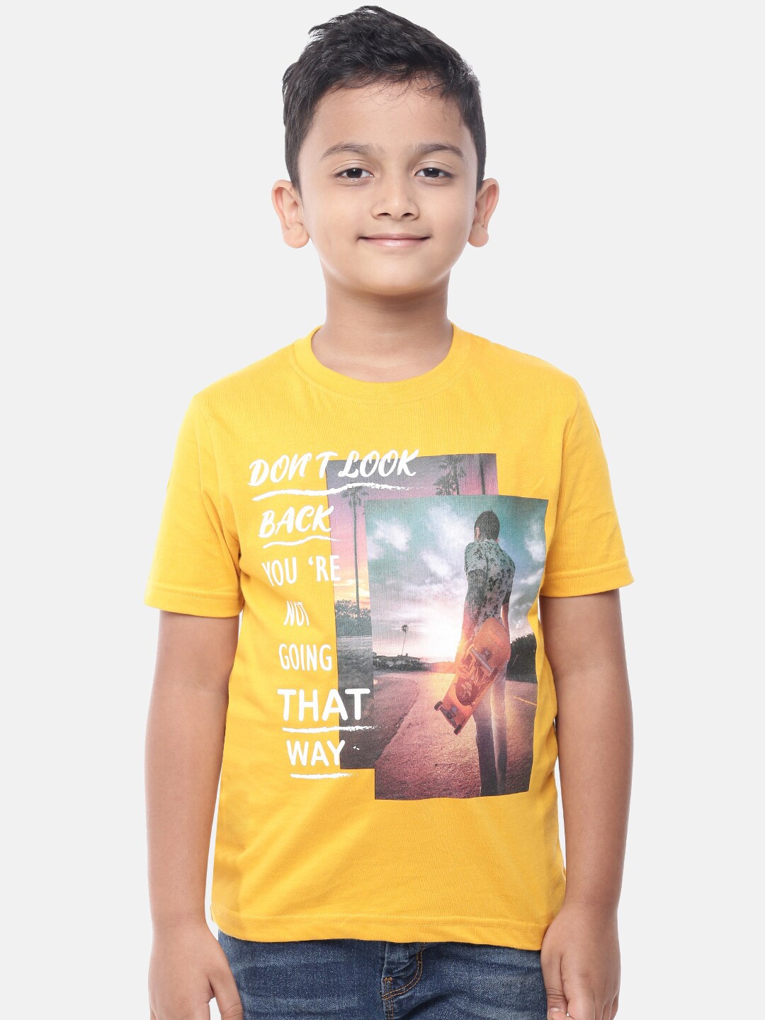 

PIPIN Boys Mustard Yellow Printed Applique T-shirt