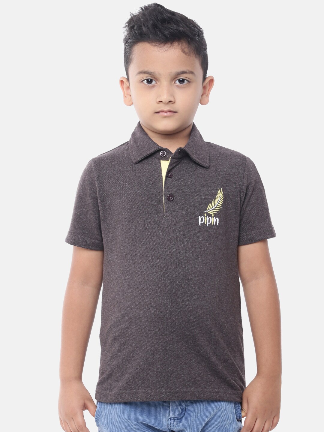 

PIPIN Boys Charcoal Polo Collar T-shirt