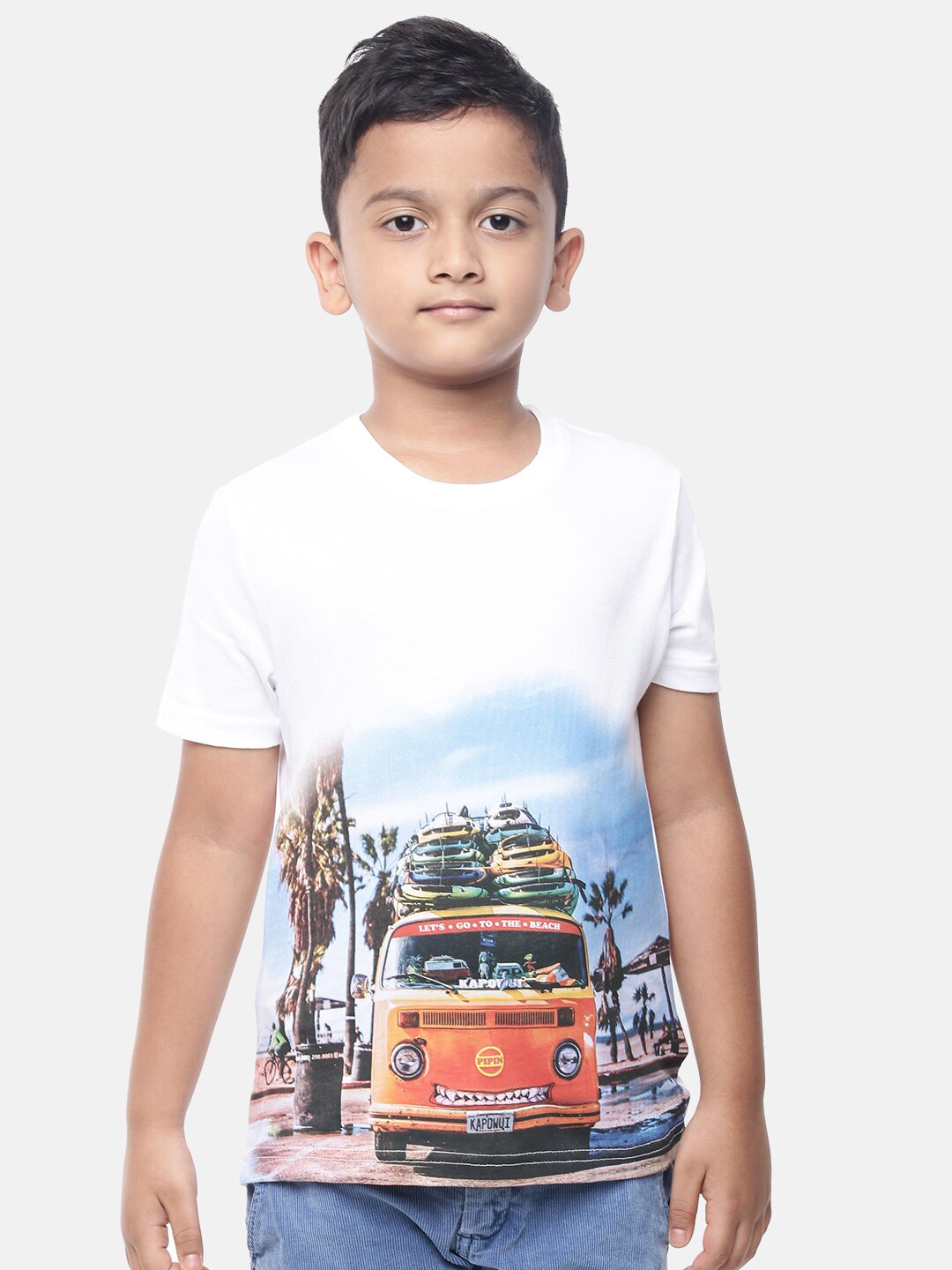 

PIPIN Boys White Printed T-shirt