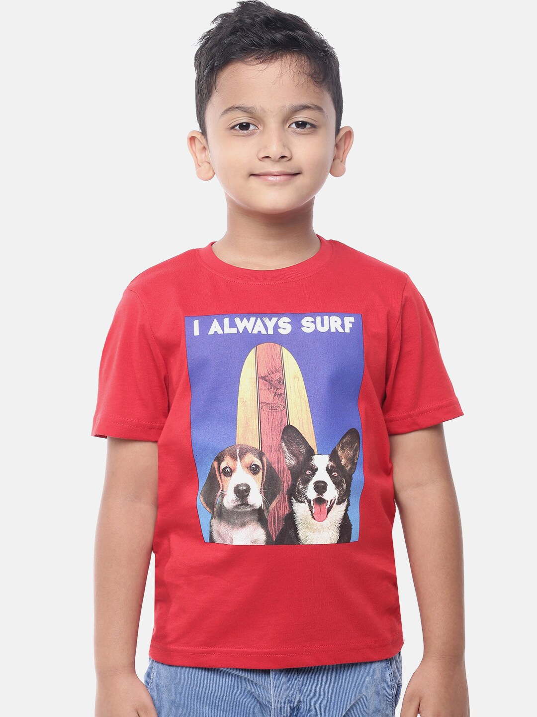 

PIPIN Boys Red Graphic Printed Pure Cotton T-shirt