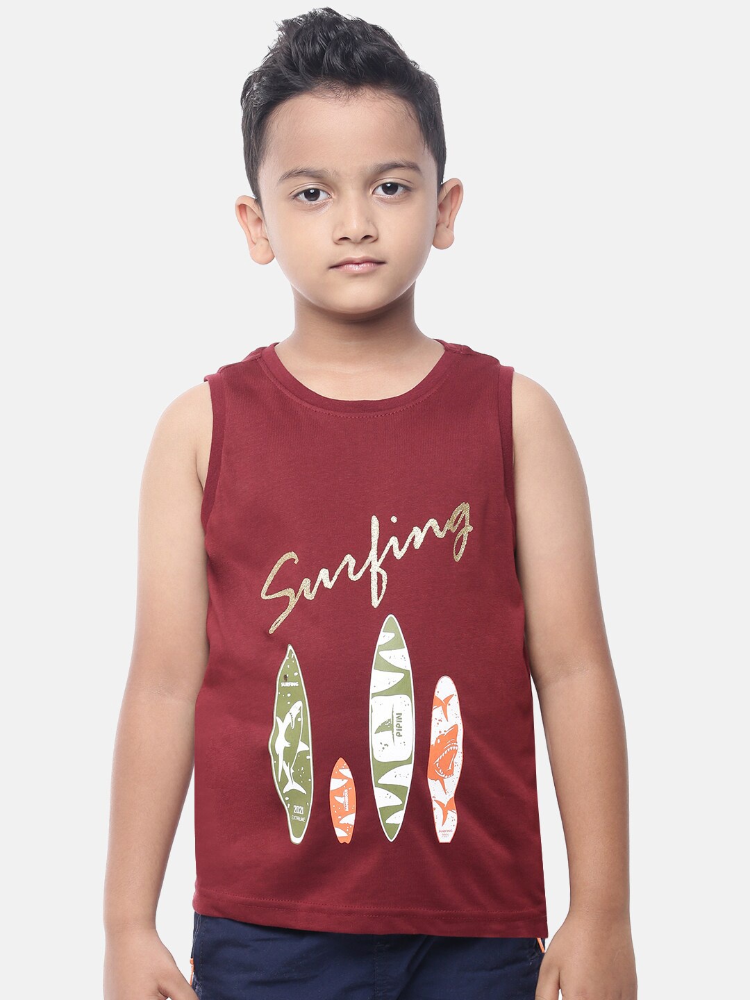 

PIPIN Boys Maroon Printed Cotton T-shirt