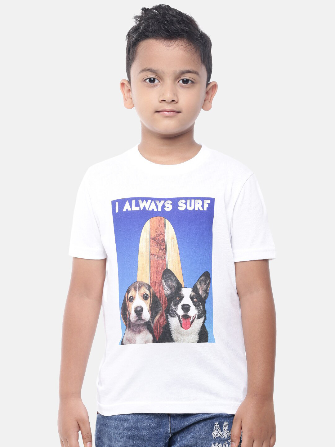 

PIPIN Boys White & Blue Printed Pure Cotton T-shirt