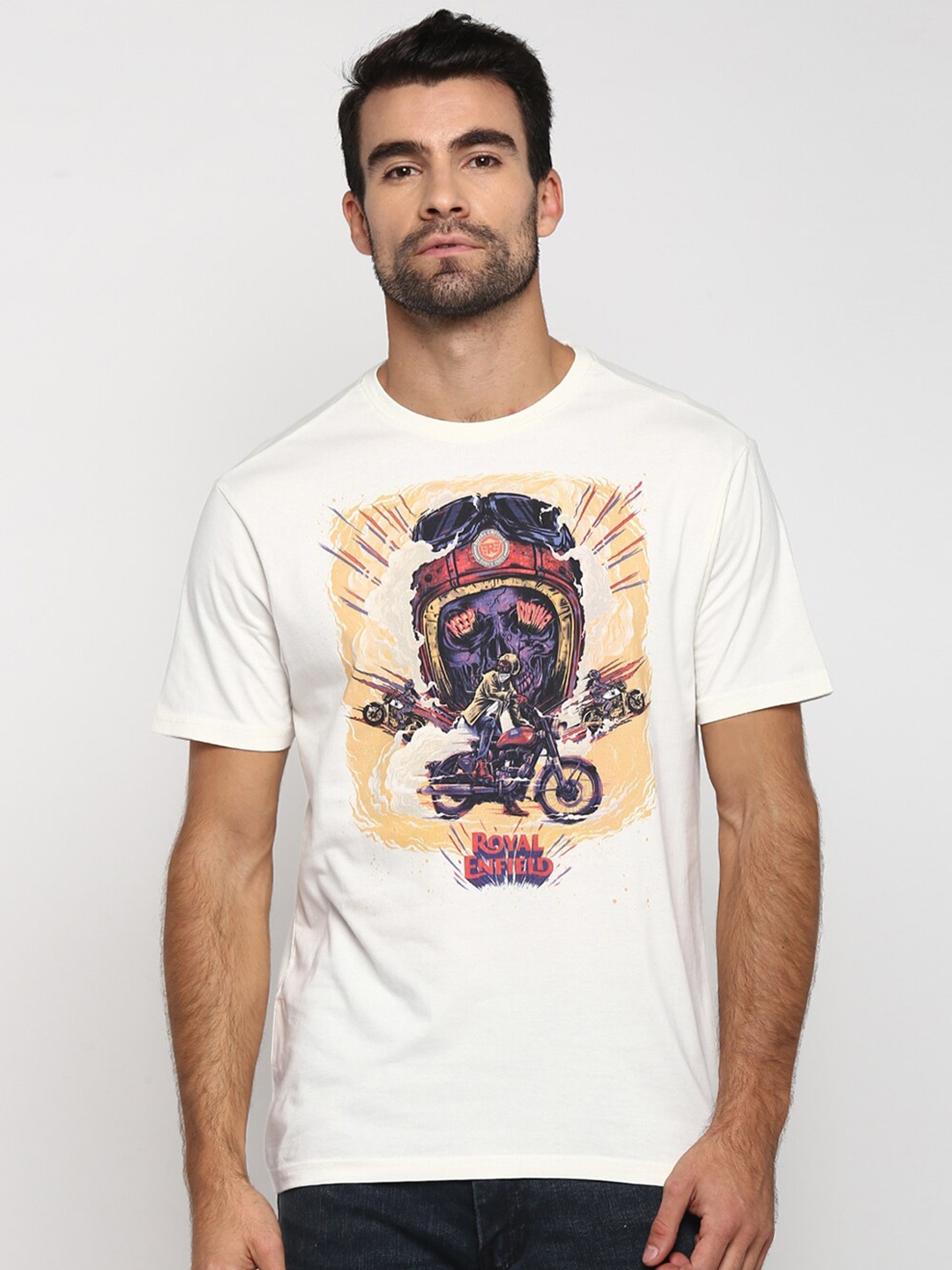 

Royal Enfield Men White Printed T-shirt