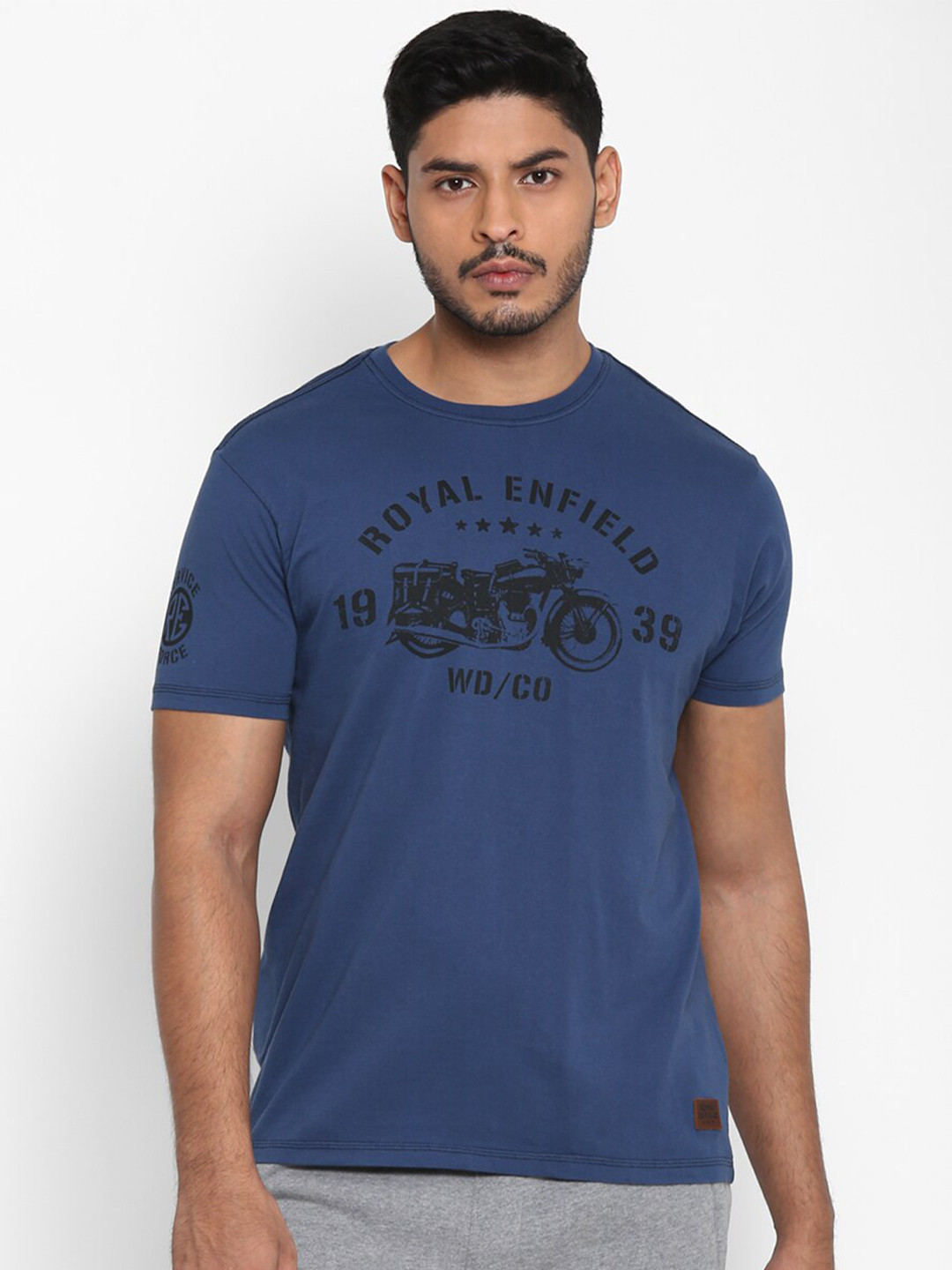 

Royal Enfield Men Blue & Black Printed Cotton T-shirt
