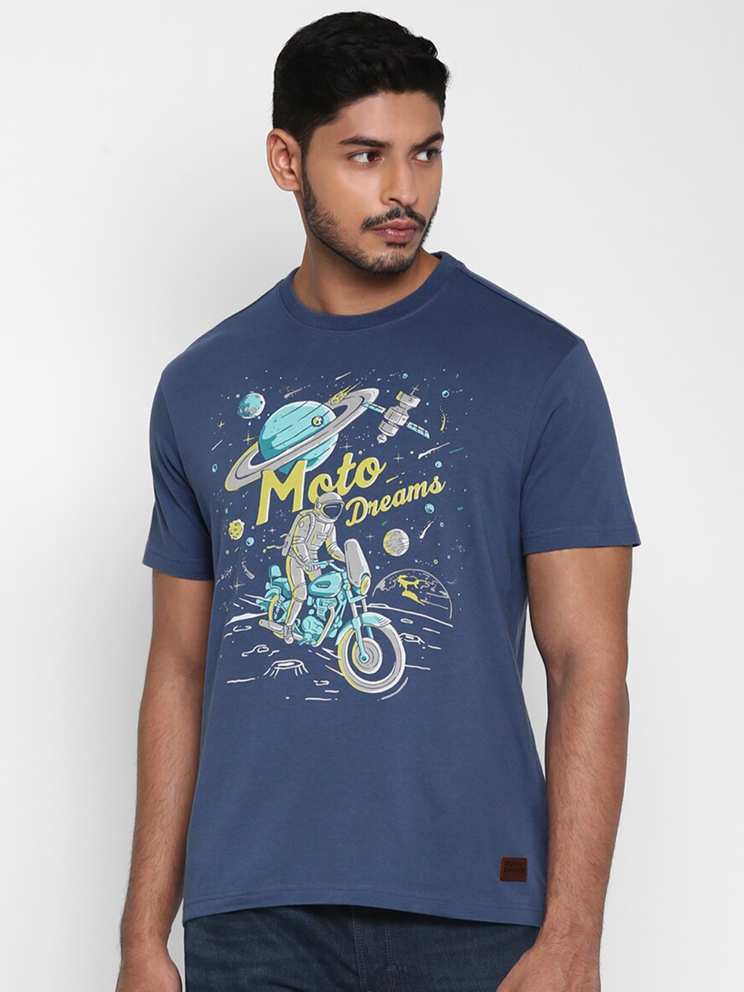 

Royal Enfield Men Blue Cotton Printed T-shirt