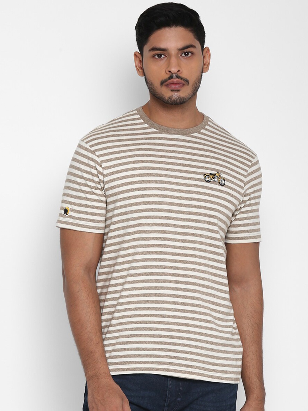 

Royal Enfield Men Grey Striped T-shirt