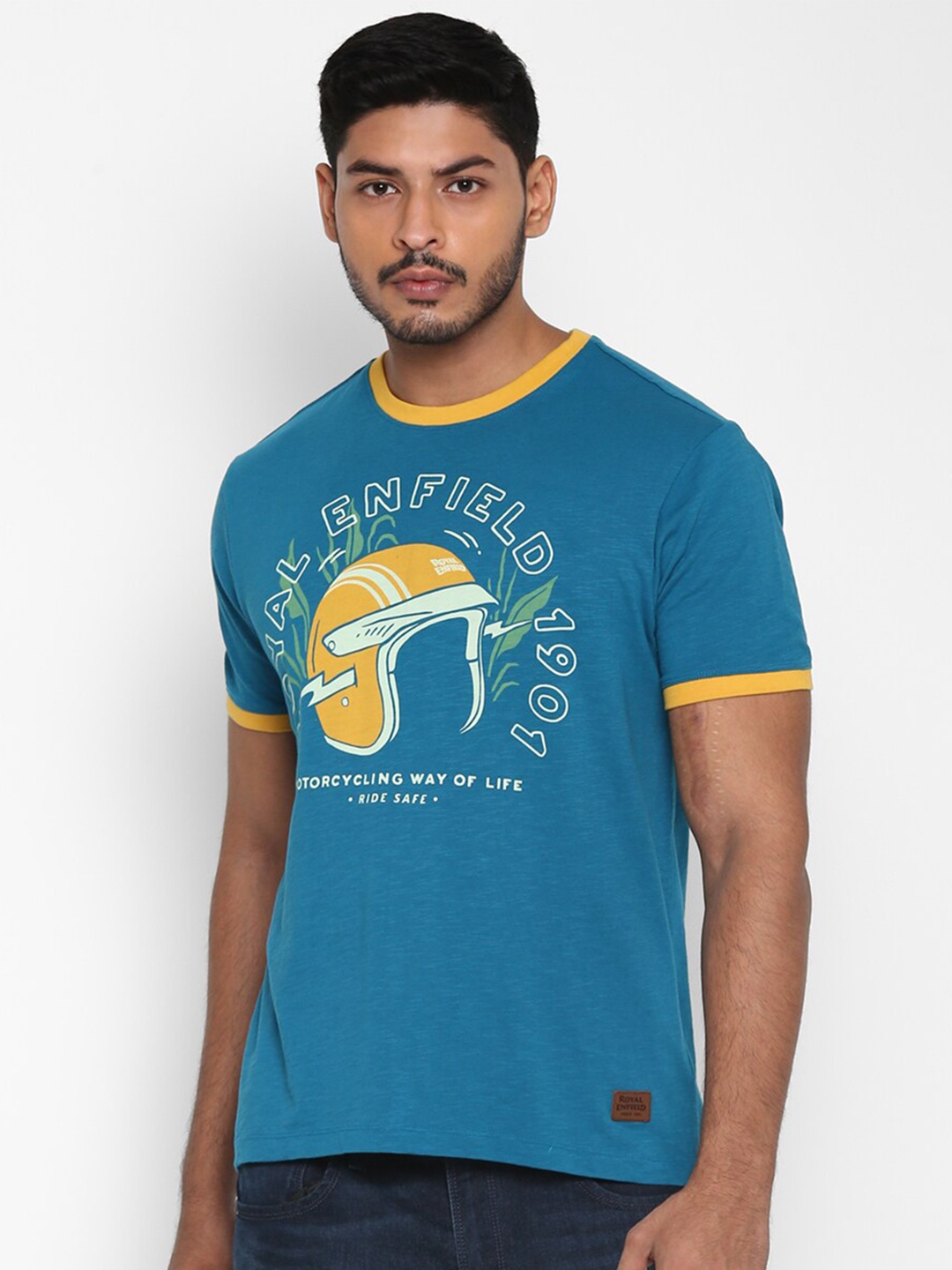 

Royal Enfield Men Blue Typography Printed Applique T-shirt