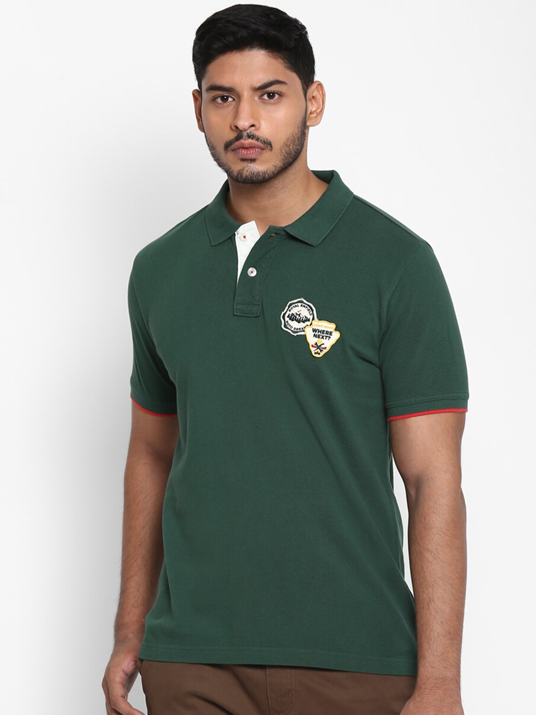 

Royal Enfield Men Green Cotton Polo Collar Applique T-shirt
