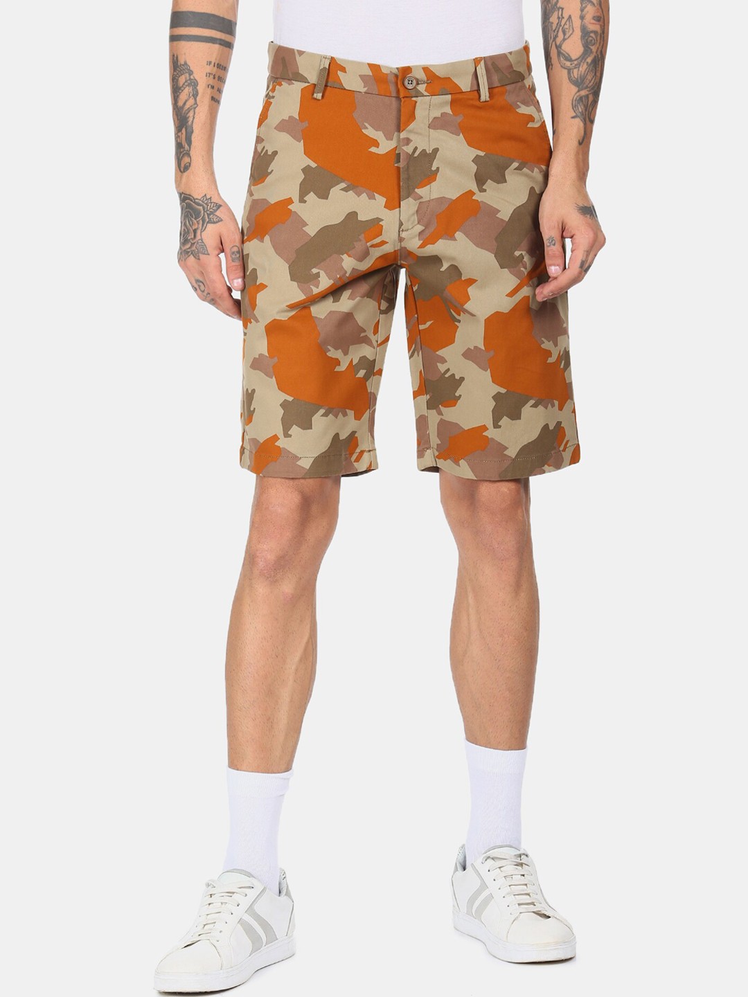 

Arrow Sport Men Brown Cotton Camouflage Printed Regular Shorts