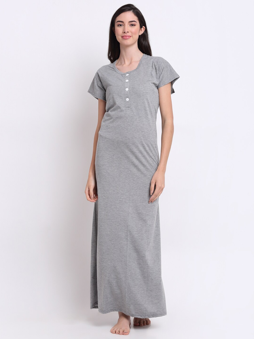 

Secret Wish Grey Hosiery Pure Cotton Maxi Nightdress