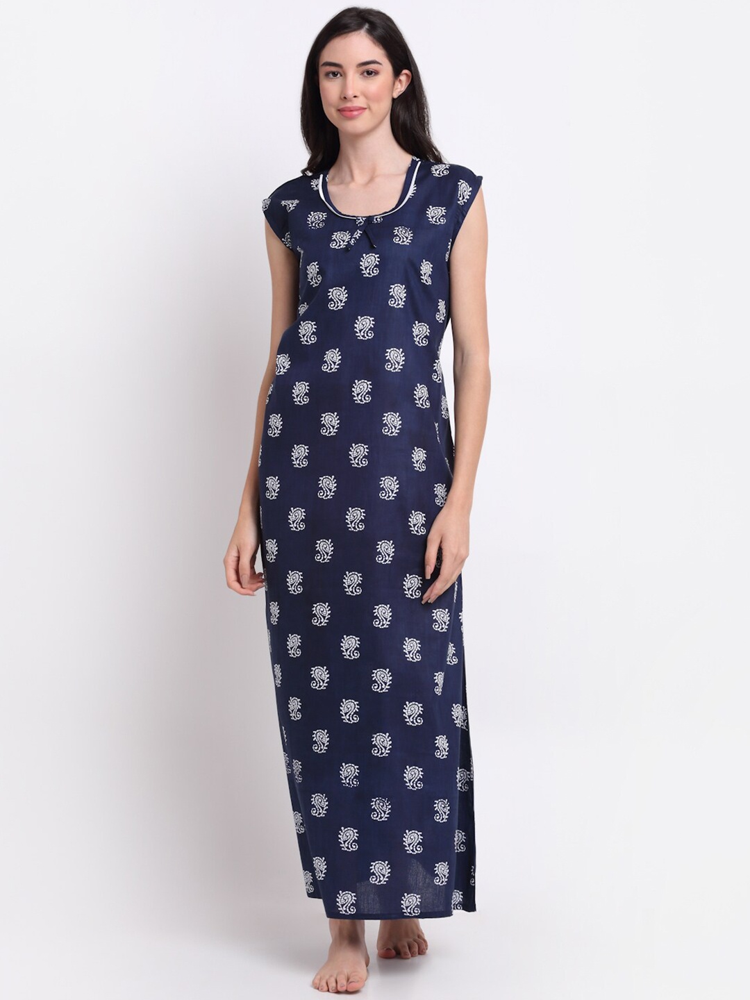 

Secret Wish Navy Blue Printed Maxi Nightdress