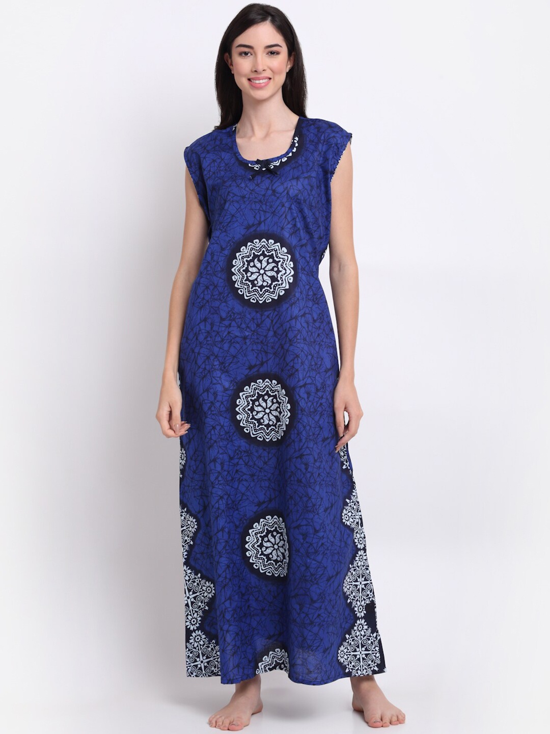 

Secret Wish Blue Printed Maxi Nightdress