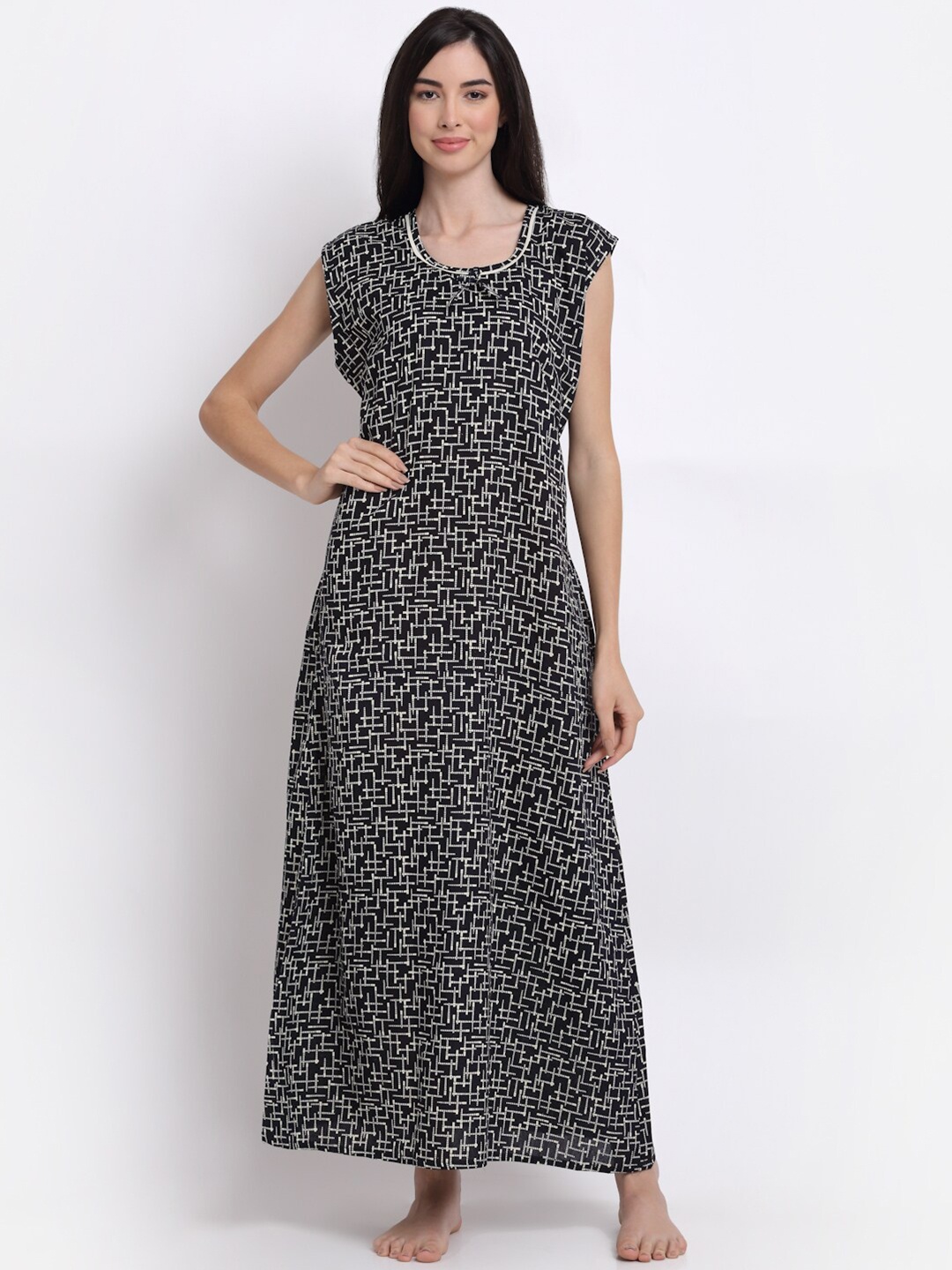 

Secret Wish Black Printed Pure Cotton Maxi Nightdress