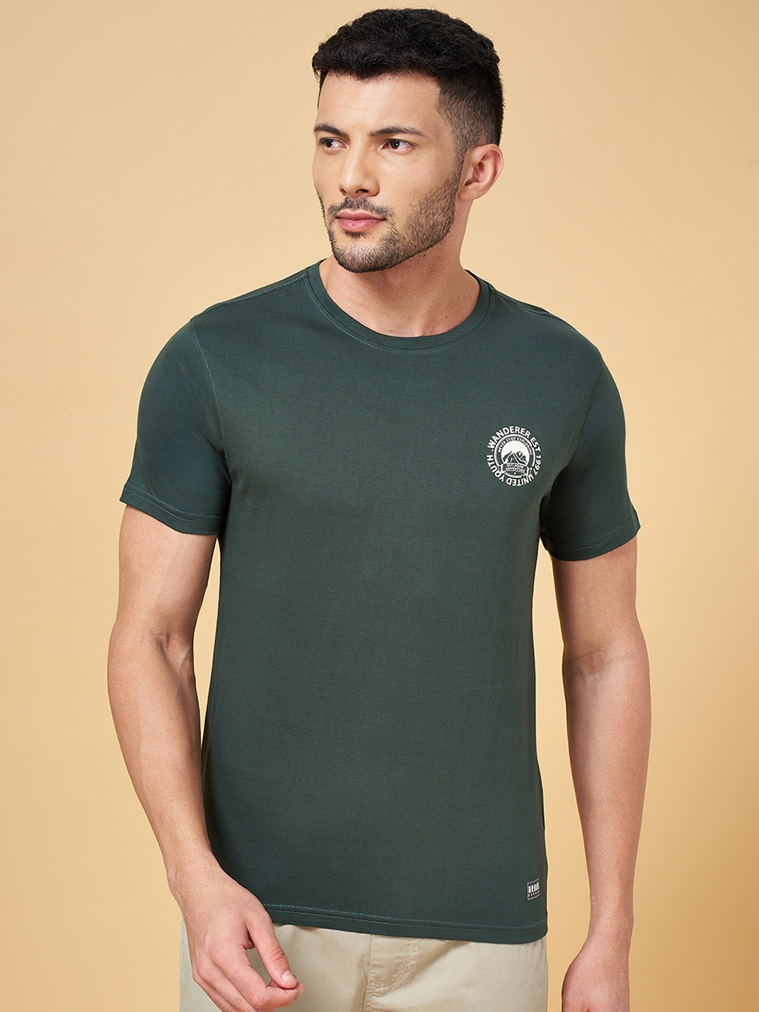 

Urban Ranger by pantaloons Men Green Slim Fit Cotton T-shirt