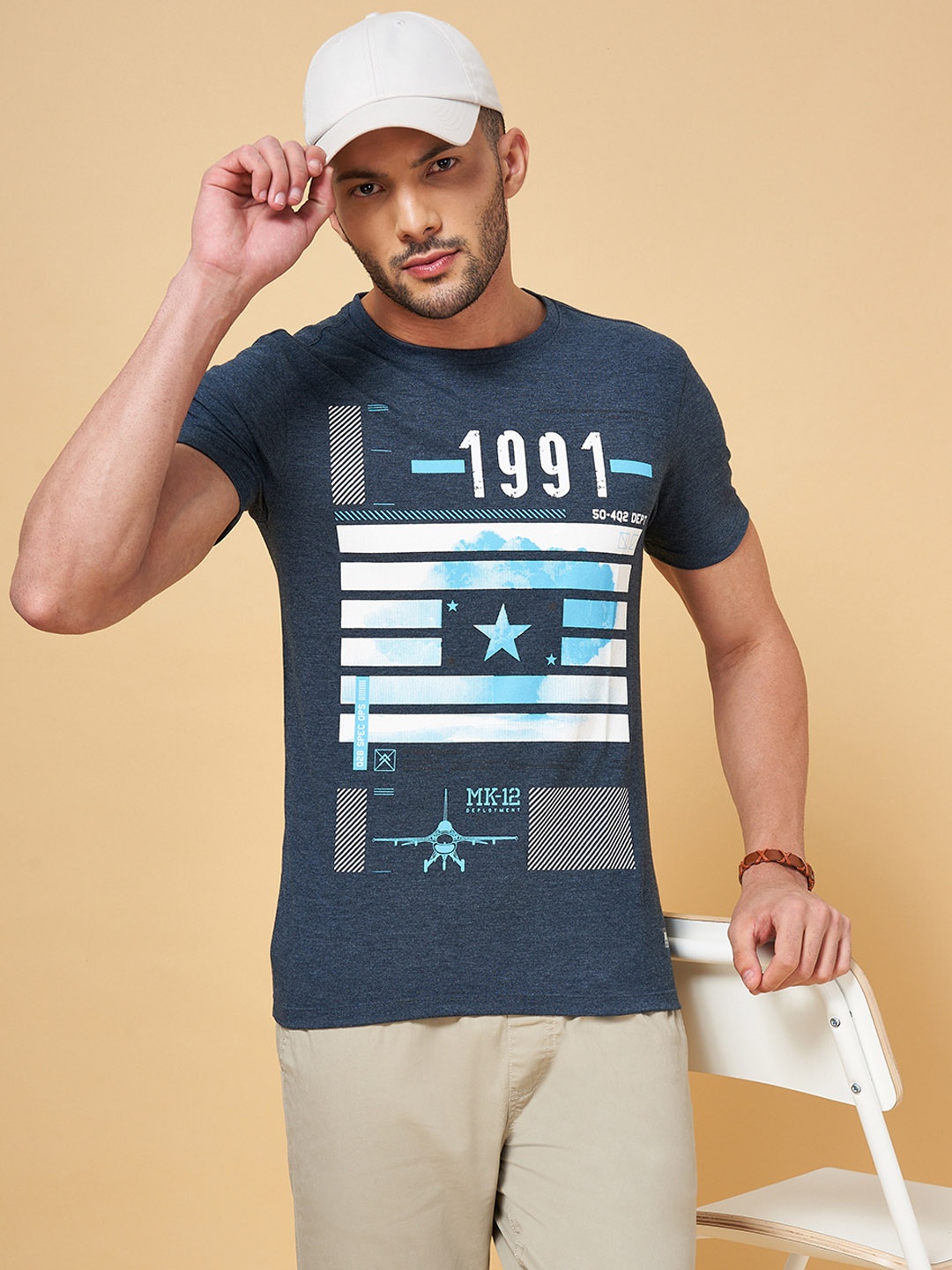 

Urban Ranger by pantaloons Men Navy Blue Printed Slim Fit T-shirt