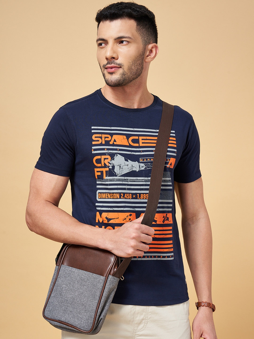 

Urban Ranger by pantaloons Men Navy Blue Printed Slim Fit T-shirt