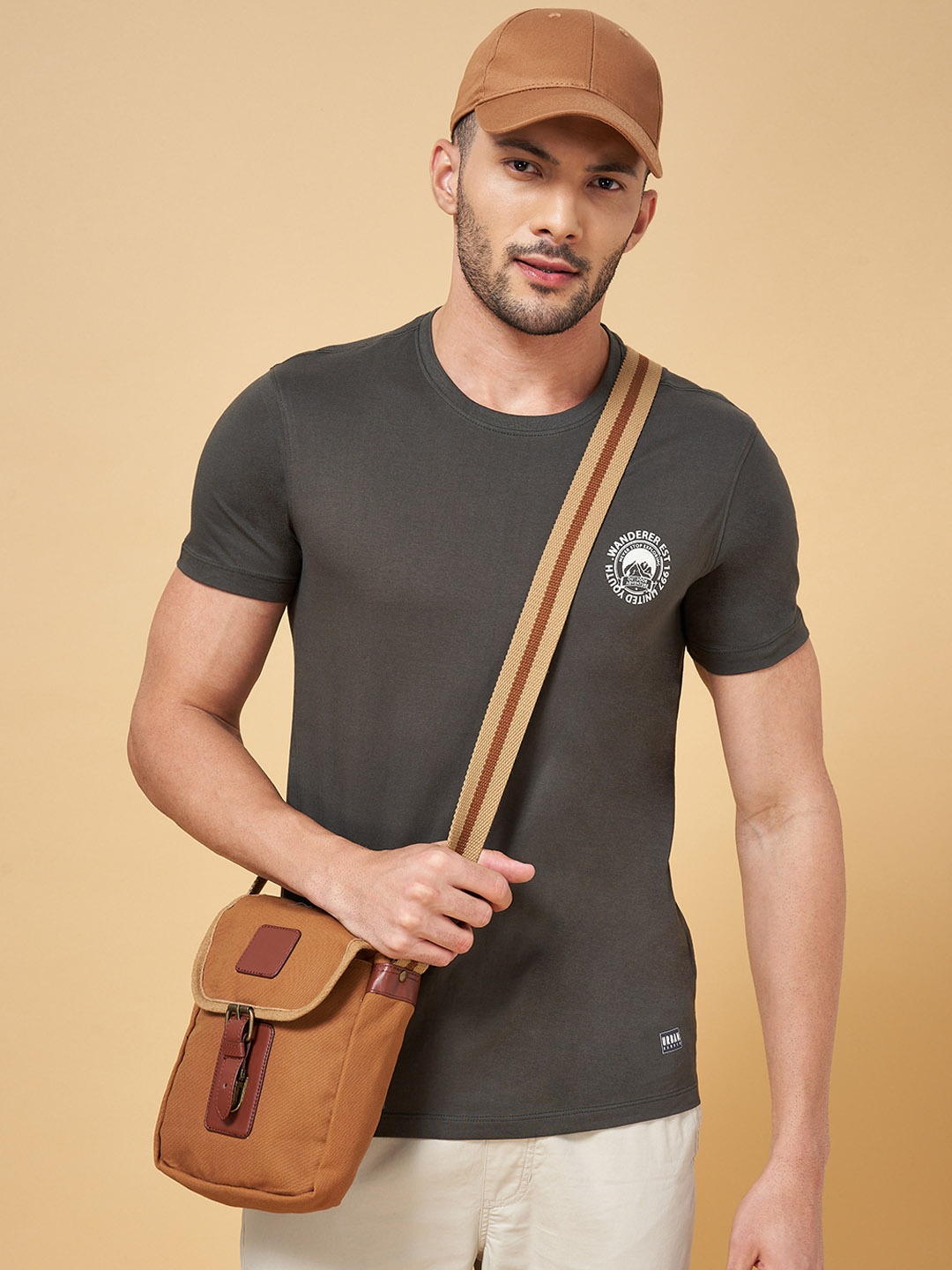 

Urban Ranger by pantaloons Men Grey Applique Slim Fit T-shirt