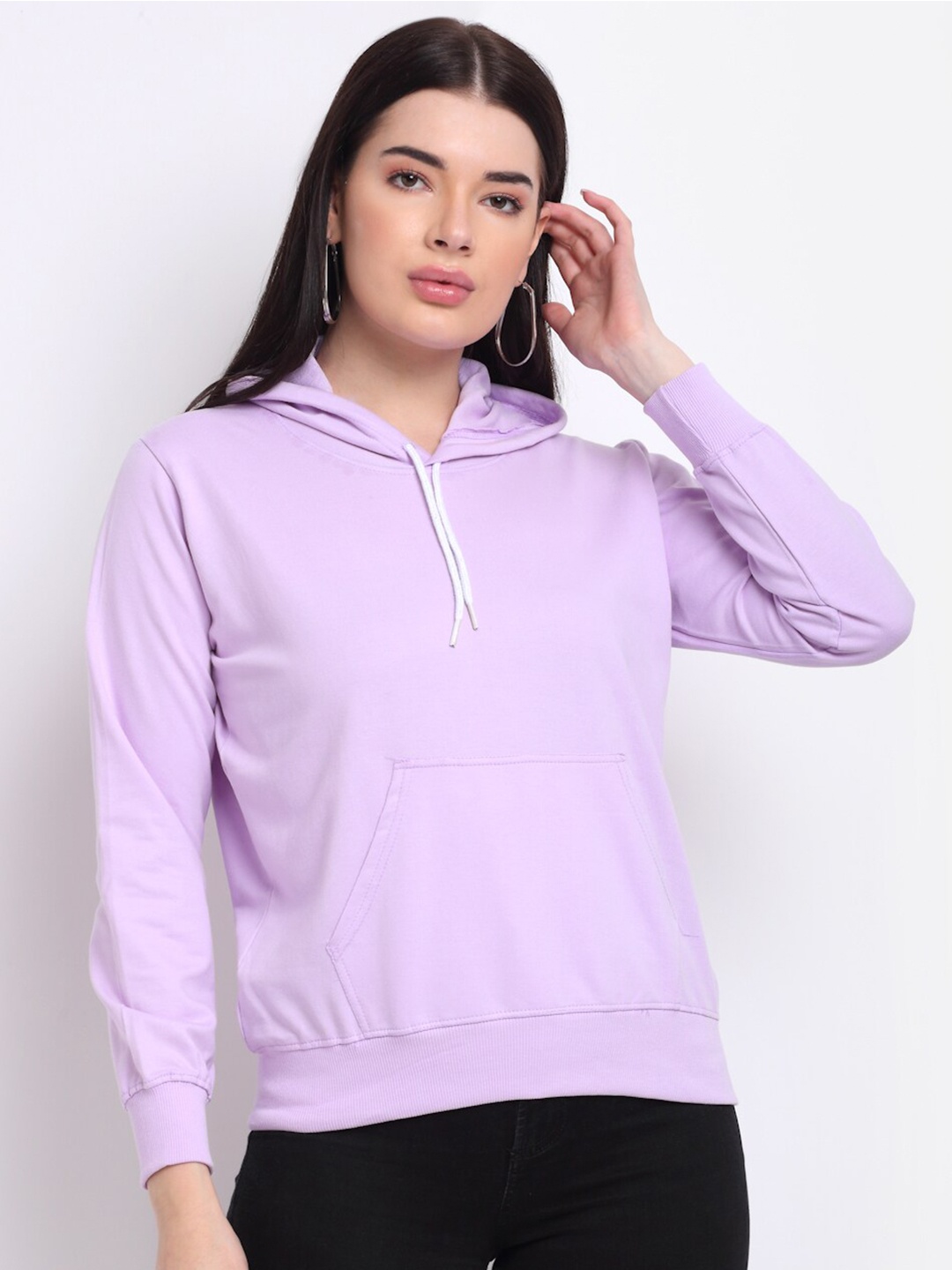 

TAG 7 Women Lavender Hooded Cotton Sweatshirt