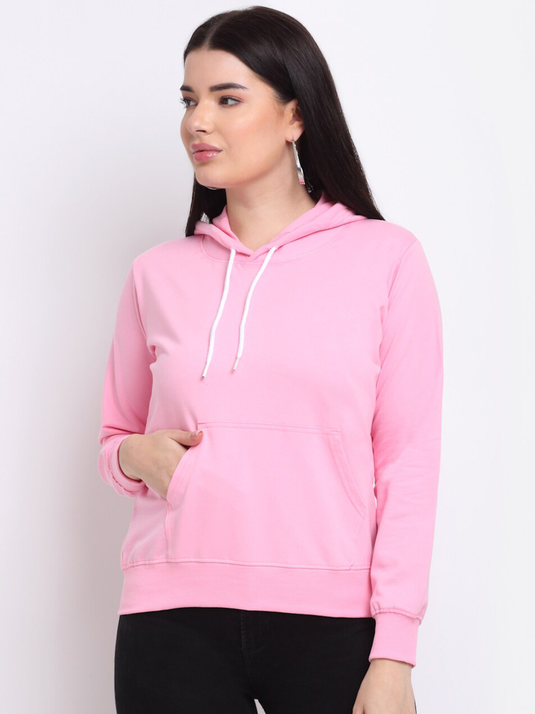 

TAG 7 Women Pink Hooded Pure Cotton Sweatshirt